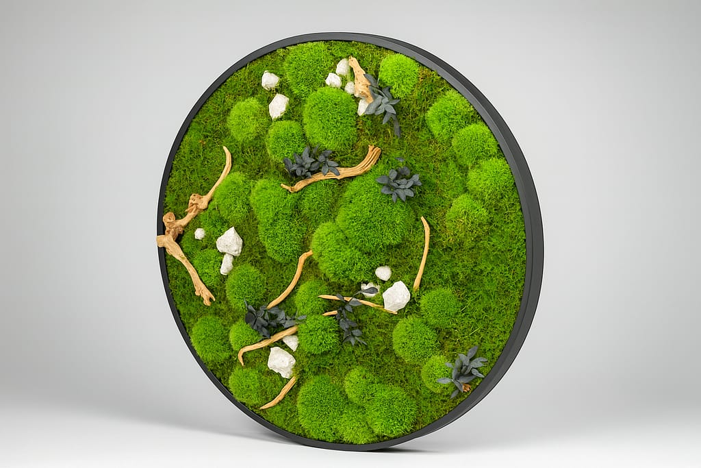 Close-up of living wall irrigation and plant growth system.